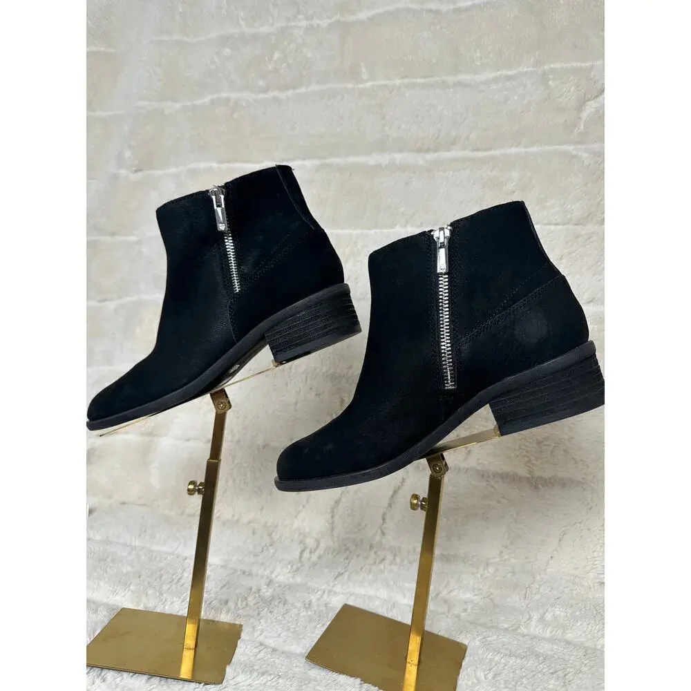 Lucky Brand Baelee Boot 6.5M Suede Leather Stack Heel Biker Festival Ankle Boot